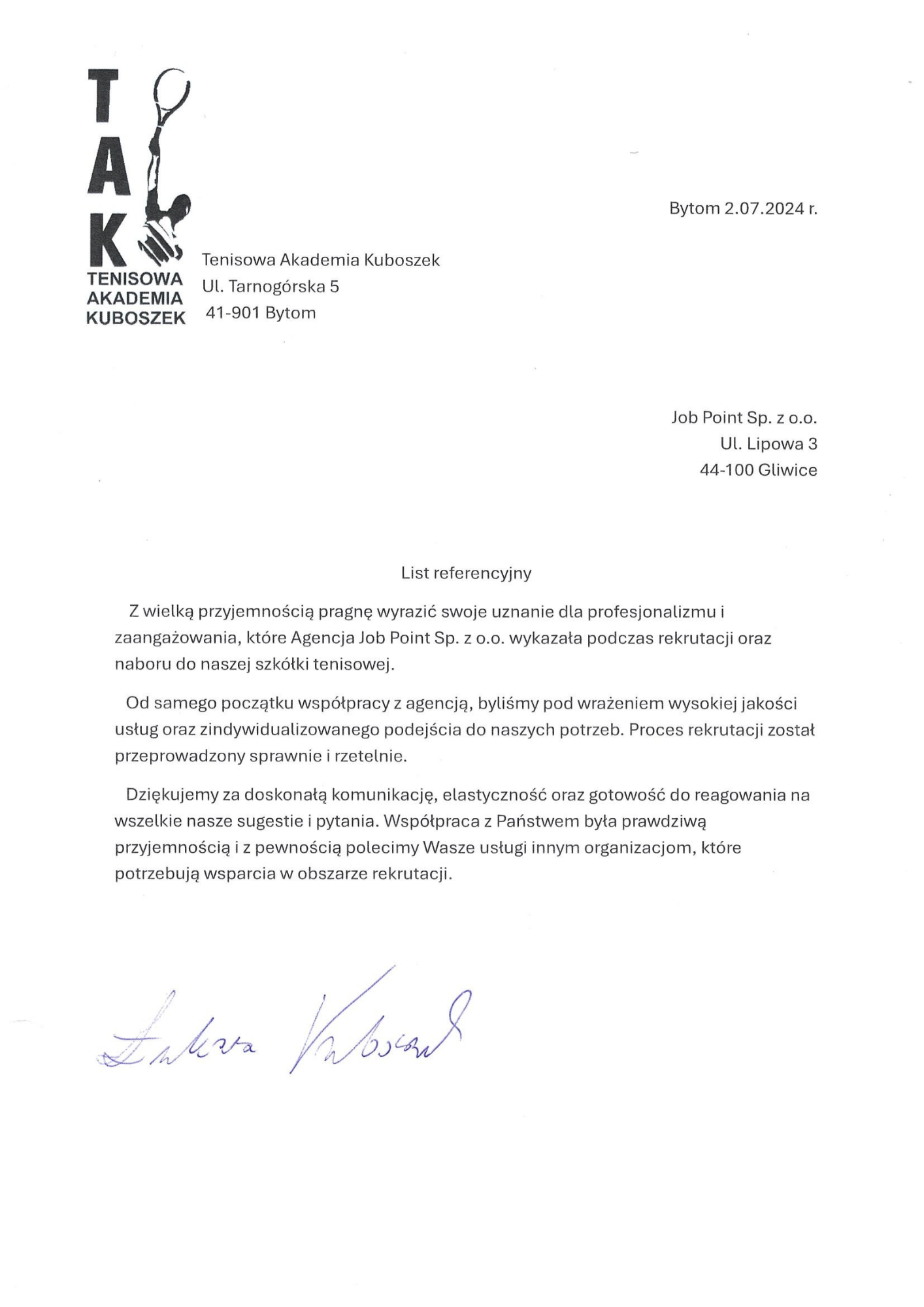TAK - Referencje dla Job Point